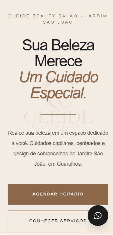 Site Cleide Beauty Salão na versão celular